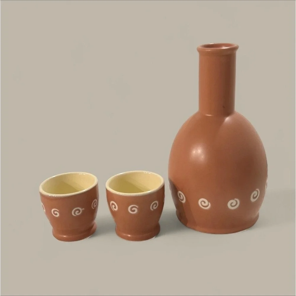 Kato Kogei Japan Pink Wine Vessel Sake 3 Piece Set Cups Kitty Cat - Picture 3 of 5